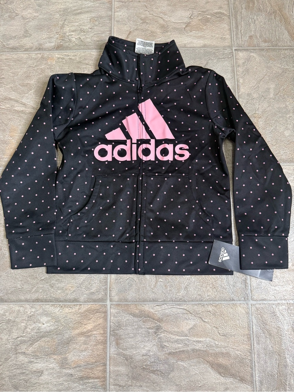 Addias Original Polka Dot Track Jacket Girls Size 3T Black AG0182C NWT